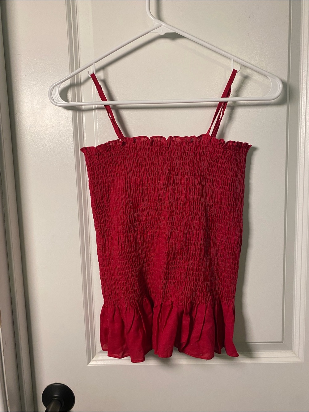 Maeve Red Smocked Ruffle-Hem Camisole